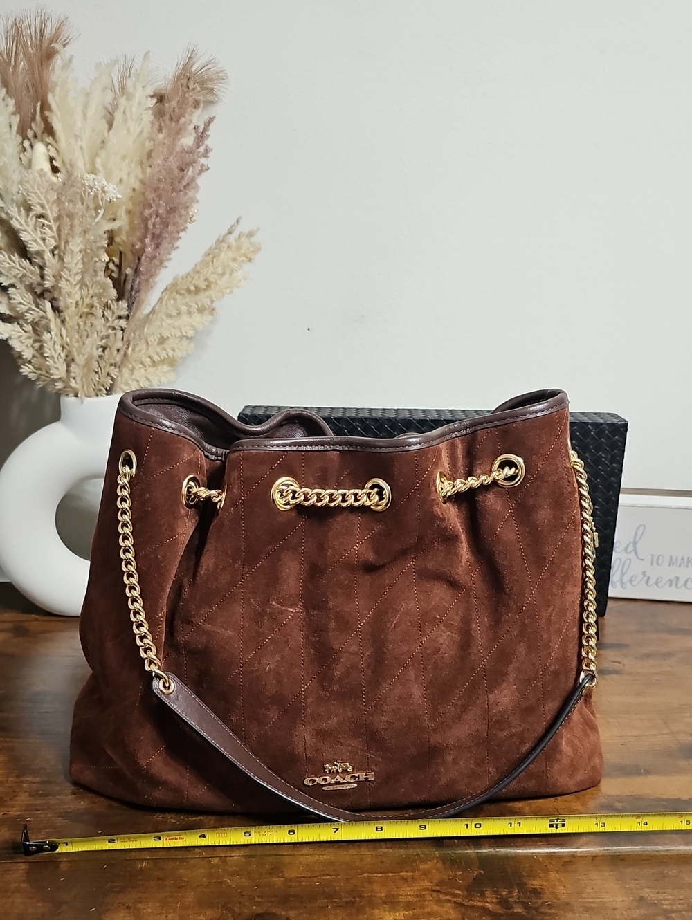 Coach Brown Suede Evelyn Shoulder Bag Regular Size